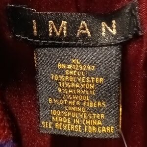 FINAL PRICE NWT IMAN polyester blend burgundy/blue geometrically designed coat